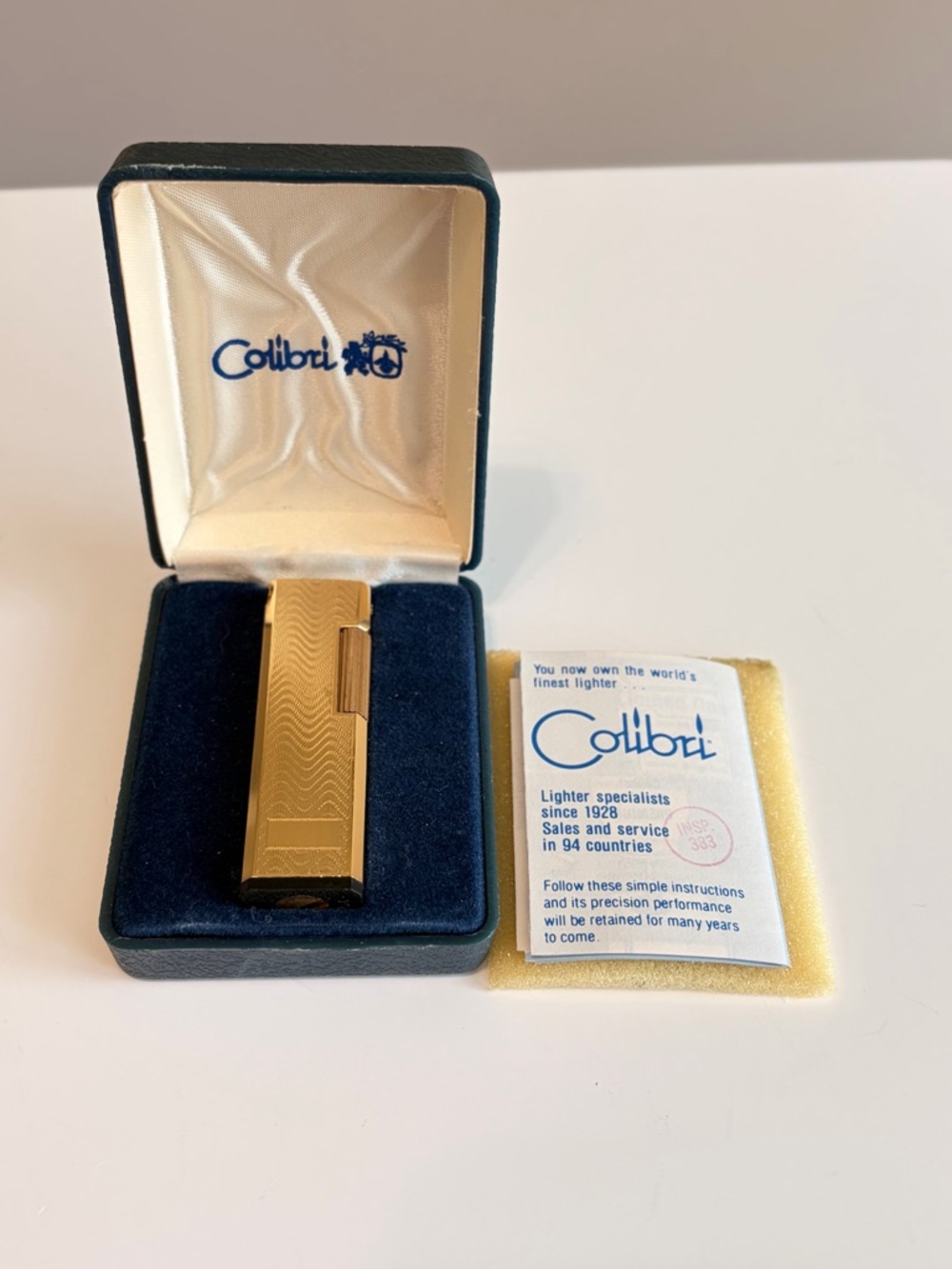 Vintage Colibri Of London Butane Pocket Lighter, Gold Plated,  Case, Orig Tag